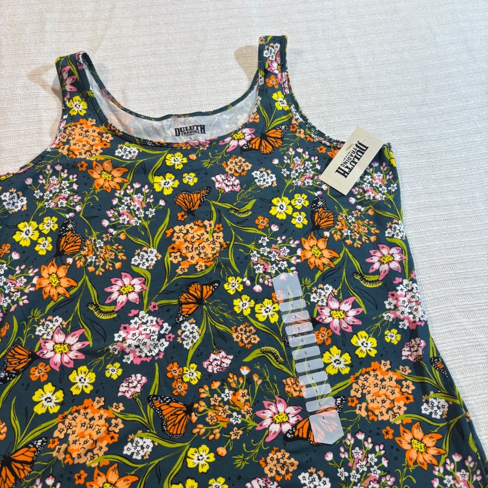 Duluth Trading Co No-Yank Tank Top Womens Large Floral Butterfly Print 73509 MQC
